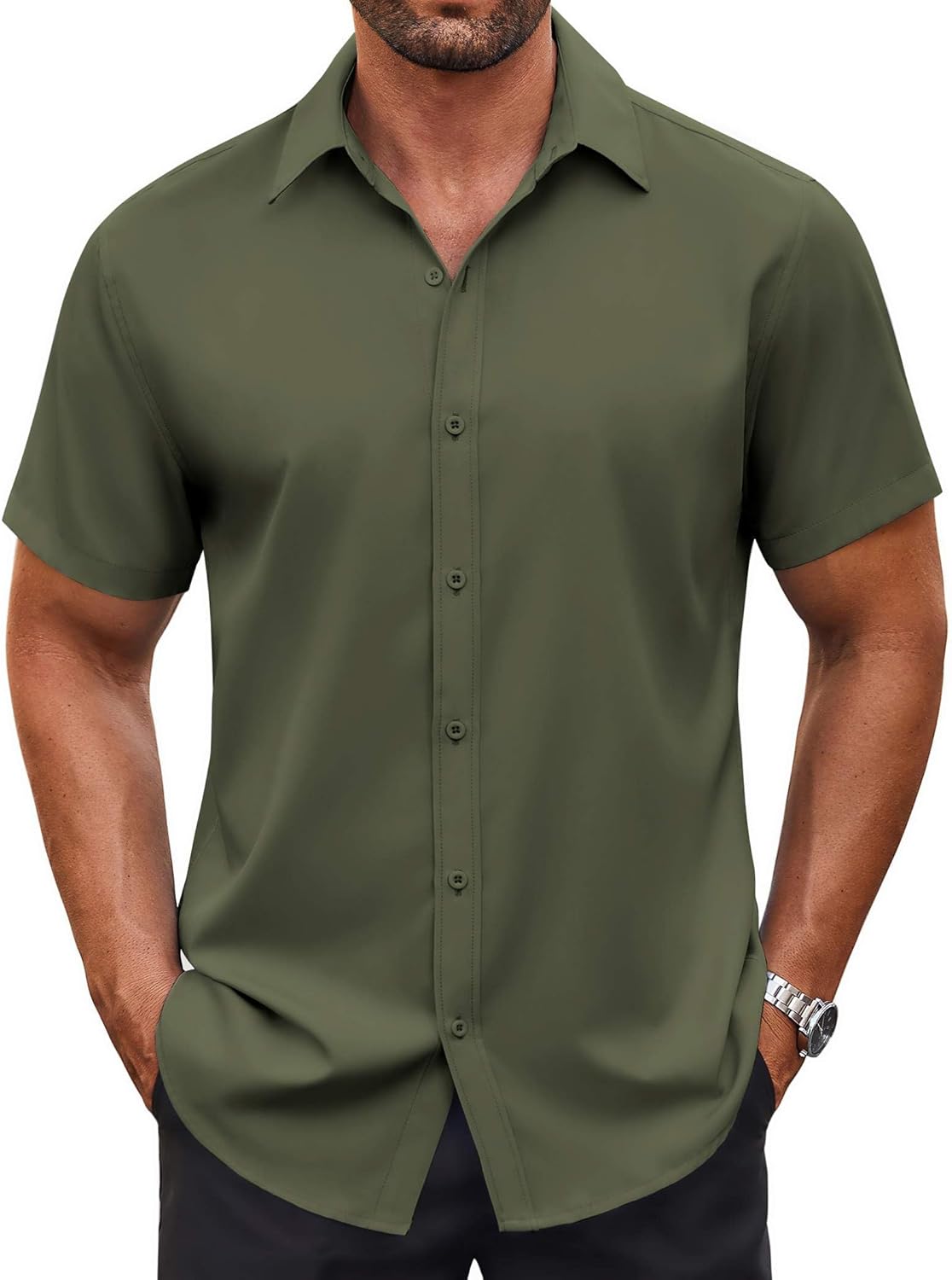 Men's Button Down Shirt Short Sleeve Dress Shirt Casual Beach Summer Wedding Shirt