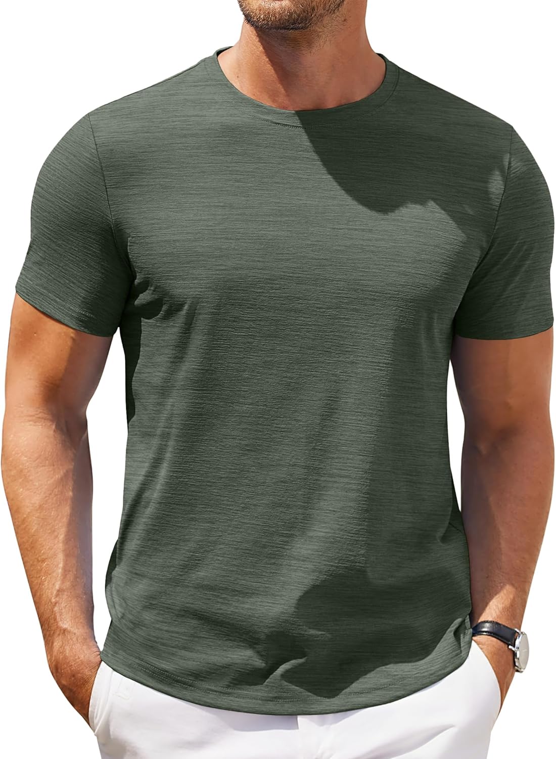 Mens Crew Neck T Shirt Short Sleeve Casual Summer Basic Tee Slim Fit Workout T-Shirt